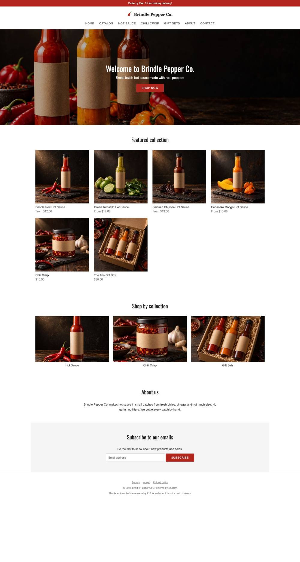 Brindle Pepper Co. homepage, before, at laptop width