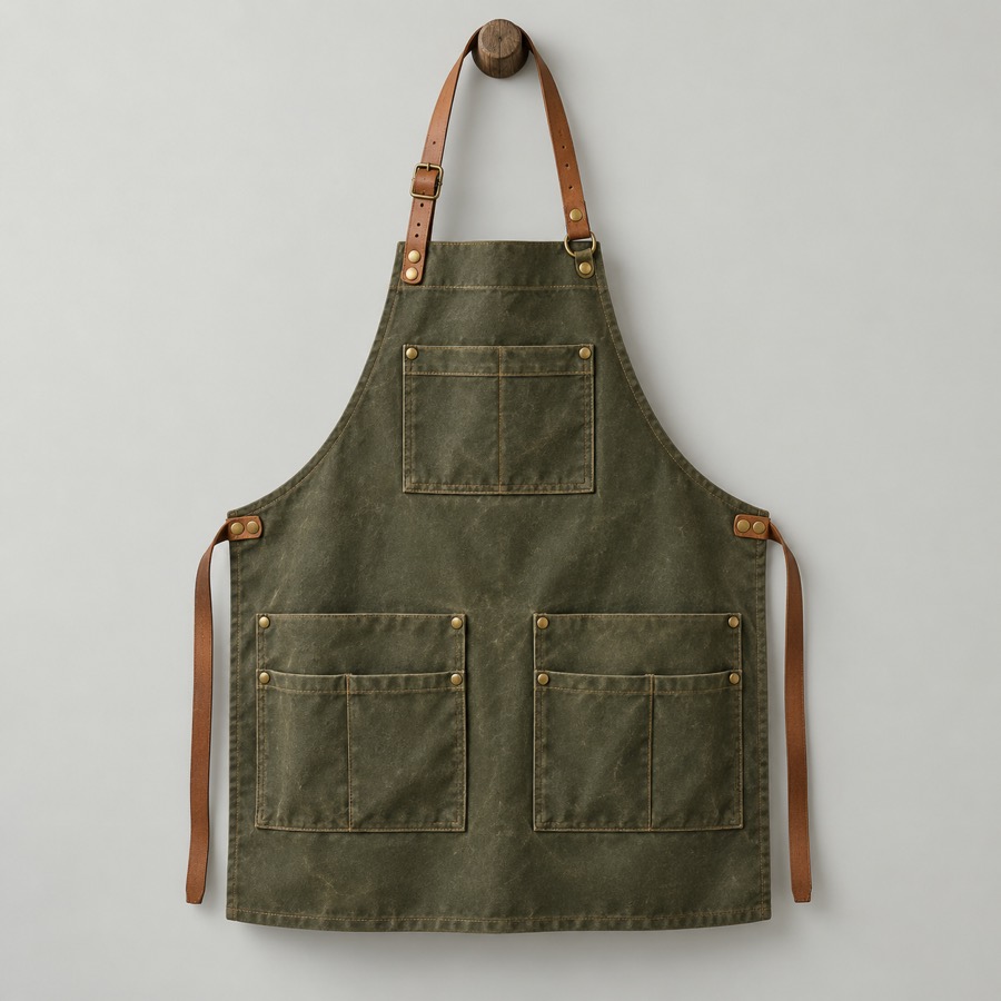 Waxed canvas Work Apron with cross-back leather straps